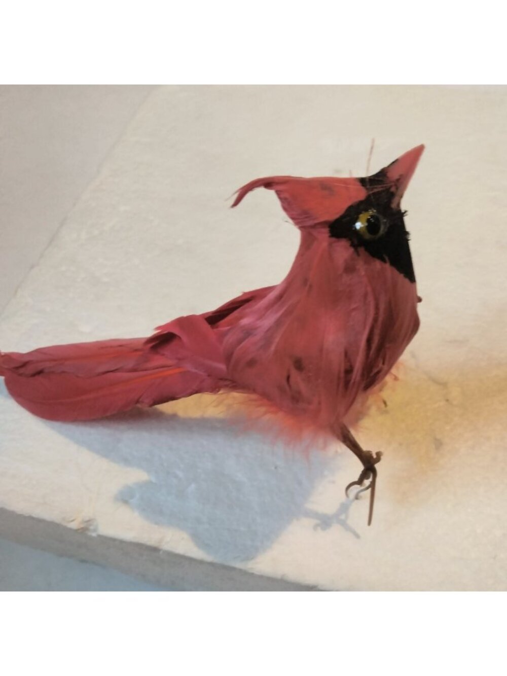Red Cardinal Bird Figurine Ornament Feathers Wire Pick Craft Decoration